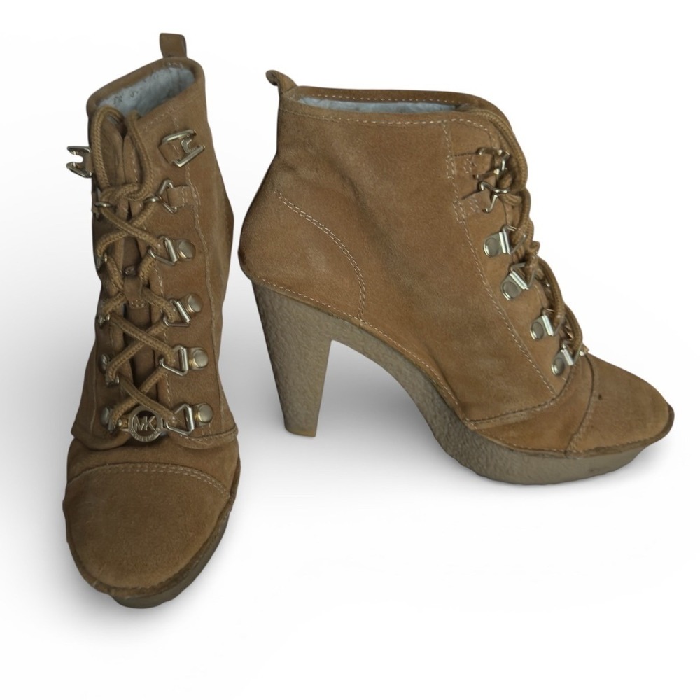 Michael‎ Kors Tan Chestnut Suede Lace Up Chunky Heel Ankle Boots Women 6M Y2k